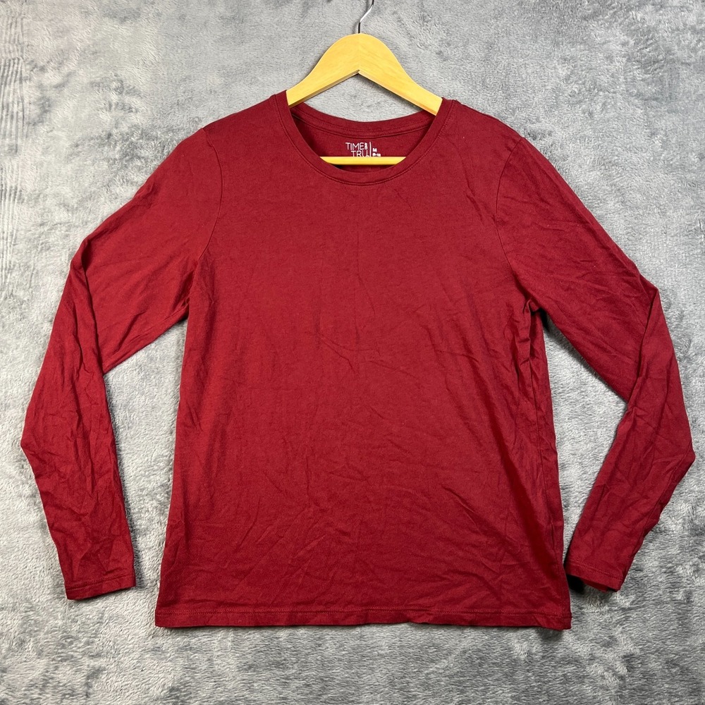 Time And Tru Long Sleeve Top Womens Medium (8-10) Brick Red Crew Neck Casual